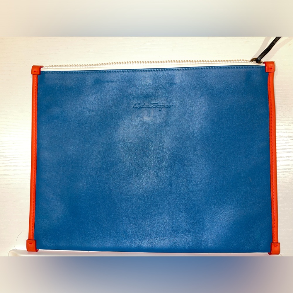 Salvatore Ferragamo Blue Cosmetic Bag with Red Trim - Picture 3 of 10